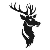 A bold deer head silhouette, showcasing majestic antlers and sharp details, set against a white background, symbolizing strength and wilderness elegance. vector