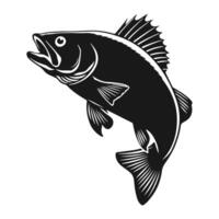 A dynamic jumping fish silhouette, capturing its arched leap and sleek form, set against a white background, symbolizing vitality and aquatic grace. vector