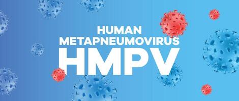 Human metapneumovirus HMPV with red and blue virus particles on a modern blue background for medical and scientific applications vector