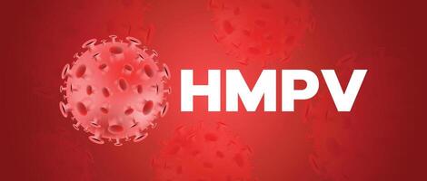 Human metapneumovirus HMPV bright red background with virus particle design for global health and medical research visuals vector