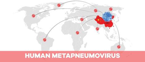 Human metapneumovirus global map design with red and blue markers showing worldwide data visualization for medical and health studies vector