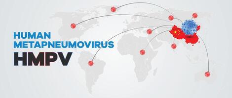 global spread of human metapneumovirus HMPV with red markers on a world map for disease research and healthcare data vector