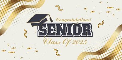 senior class of 2025 design with elegant gold text and abstract waves for graduation and celebration visuals vector