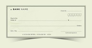 blank bank cheque template with green design, empty check ready for customization, isolated on white background, financial document concept vector