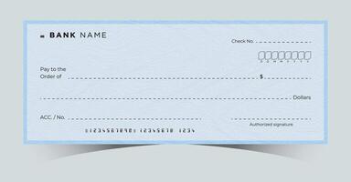 blank bank cheque template with blue design, empty check ready for customization, isolated on white background, financial document concept vector