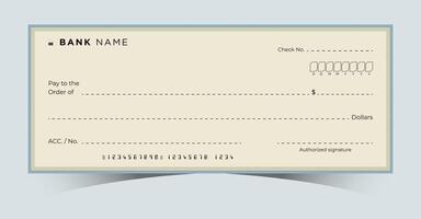 blank bank cheque template with blue and beige design, empty check ready for customization, isolated on white background, financial document concept vector