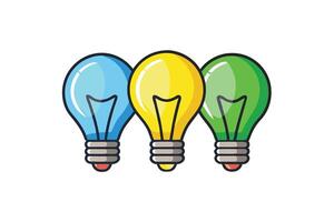 Brightly colored yellow, blue, and green light bulbs in a modern cartoon style representing inspiration and brainstorming concepts vector