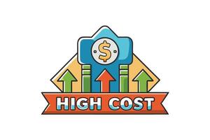 Economic high cost design with upward arrows, a dollar sign, and bright visuals symbolizing inflation, prices, and expenses vector