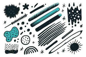 Creative collection of vibrant doodle like artistic strokes, dots, and textured elements for modern abstract designs vector