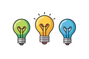 Set of colorful light bulb icons showcasing ideas, inspiration, and problem solving, ideal for creativity and innovation themes vector