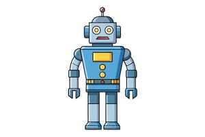Cartoon style illustration of a retro robot with a simplistic design, featuring bright colors and mechanical details on a white background vector