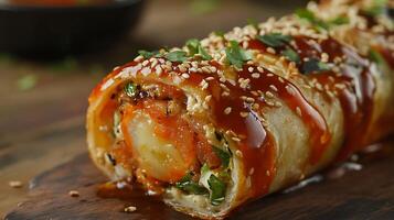 Delicious Shawarma Roll Wrapped in Soft Pita Bread photo