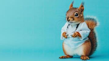 A squirrel dressed as a doctor on a blue background photo