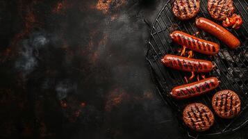 Grilled sausages on a grill photo