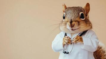 A squirrel dressed in a doctor's outfit photo