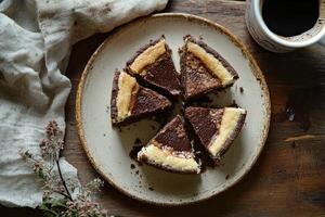 A plate with a slice of cake on it photo