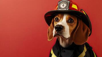A dog wearing a fireman's hat photo
