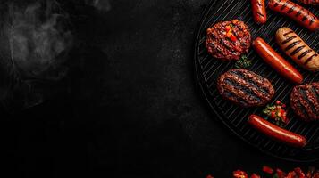 Grilled meat and vegetables on a grill photo