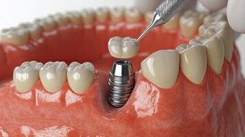 A person is holding a dental implant in their mouth photo