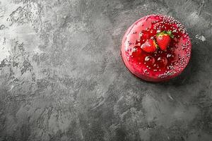 A strawberry cake with sprinkles on top photo