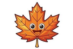 Illustration of a cheerful cartoon style maple leaf with expressive eyes and a bright smile on a white background vector