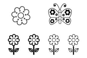 Stylish garden inspired line art icons with floral and butterfly motifs, suitable for decorative, digital, or printed materials vector