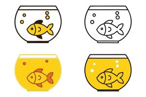 Cartoon fishbowl designs featuring playful goldfish and decorative bubbles, ideal for coloring pages and educational illustrations vector