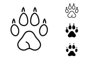 Stylized animal paw footprint icon set in bold and outlined styles, great for pet related logos, crafts, and digital design vector