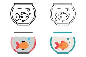 Goldfish in minimalist fishbowl line art and colorful designs, versatile for childrens books, school activities, and creative uses vector