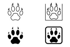 Minimalist animal paw footprint icon set in various styles, ideal for creative designs, pet themes, and educational resources vector