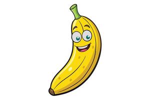 Happy banana mascot illustration with expressive eyes and vibrant colors, ideal for kids books, games, and creative projects vector