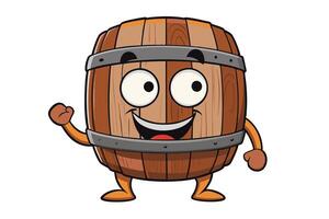 Smiling cartoon wooden barrel character with expressive face and cheerful pose, perfect for childrens illustrations and fun designs vector