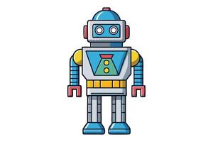 Illustration of a vintage inspired robot with vibrant colors, mechanical details, and a friendly appearance, isolated on a white background vector