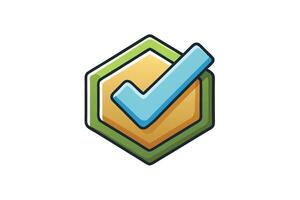 Stylized hexagonal badge with a prominent checkmark icon, ideal for conveying approval, verification, or trusted certification vector