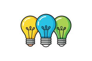 Digital illustration of three colorful light bulbs symbolizing creativity, ideas, and innovation with vibrant colors on a white background vector