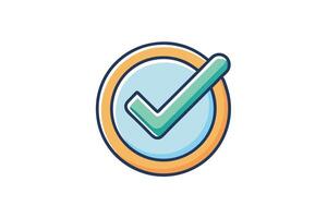 Colorful icon of a checkmark symbol within a circular badge, representing approval, quality assurance, or confirmation status vector