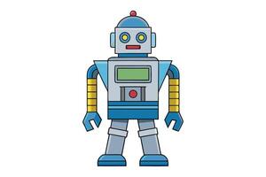 Cartoon retro robot design with futuristic features, metallic textures, and a playful expression, ideal for tech and science fiction projects vector