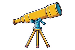 Bright illustration of a playful telescope with stars and a cheerful companion, representing stargazing and curiosity vector