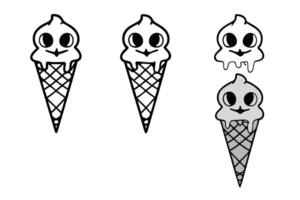creepy ice cream line art icon set illustrations featuring melting designs, bold colors, and a mix of playful and eerie artistic elements vector