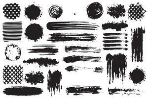 Set of colorful abstract brush strokes and textures, featuring bold patterns and expressive paint splashes on a white background vector