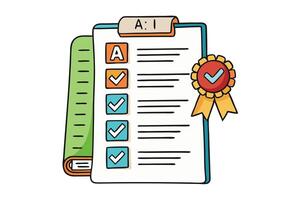 Stylized educational checklist with AI technology theme, featuring colorful icons, organized layout, and pencil for creative solutions vector