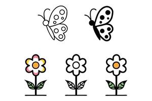 Elegant line art icons showcasing flowers and a butterfly in a simple yet striking style, ideal for decoration and branding needs vector