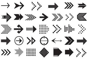 Minimalist black arrow icon set featuring varied designs for direction, movement, and navigation concepts in professional visuals vector