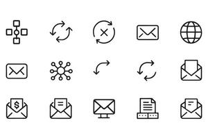 Set of thin line icons illustrating exchange concepts including currency, email, and global connections in a modern editable stroke design vector