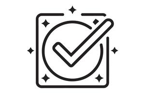 Minimalistic checkmark and star icon in linear style, symbolizing success, excellence, verified service, and top rated quality vector
