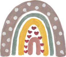 a drawing of a rainbow with hearts and a heart vector