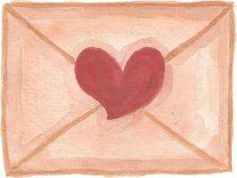 a watercolor painting of a heart in an envelope vector