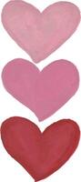 three hearts painted in different colors on a white background vector
