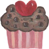 a painting of a cupcake with chocolate chips and a heart vector