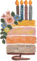 a painting of a cake with candles on it watercolor vector